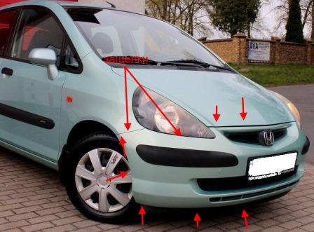 the attachment of the front bumper Honda Fit/Jazz (2001-2007)